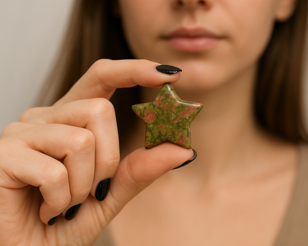 Unakite Star Crystal – 30mm Pocket Stone for Heart Chakra Healing, Balance & Inner Peace – Polished Unakite Gemstone for Energy Work & Gifts