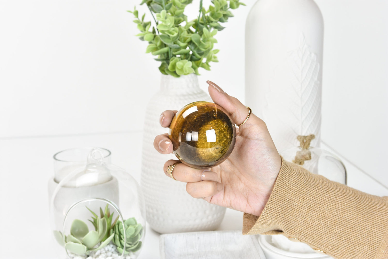 Yellow Tiger Eye Crystal Ball: Polished Sphere for Meditation
