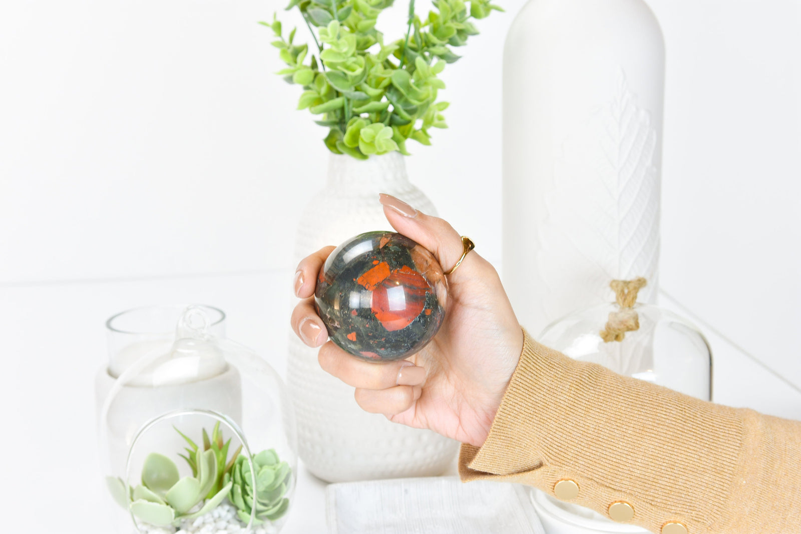 African Bloodstone Crystal Ball: Healing Sphere with Stand