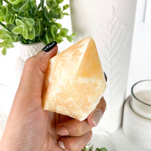 Orange Calcite Crystal Tower: Healing Home Decor