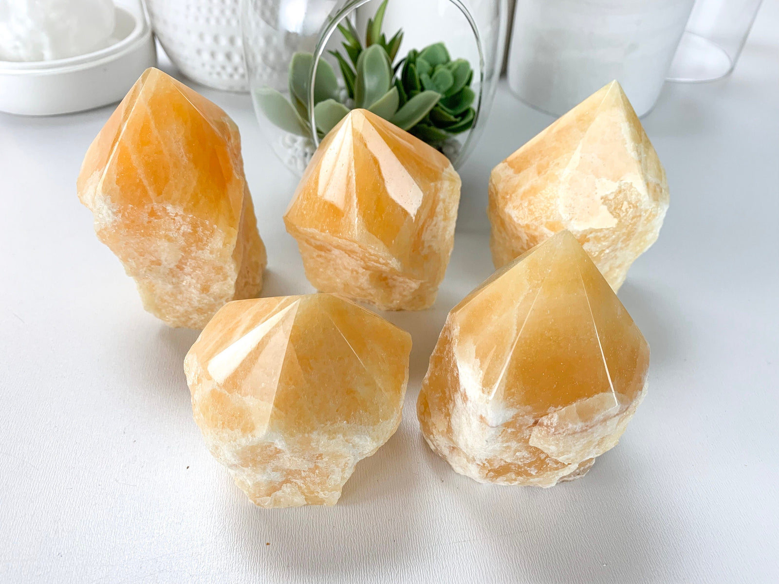 Orange Calcite Crystal Tower: Healing Home Decor