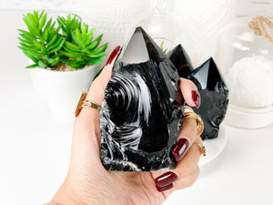 Black Obsidian Tower: Raw Crystal Point for Protection & Healing