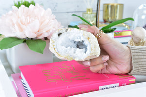 Moroccan White Quartz Geode: Raw Crystal Healing Stone, Home Decor