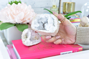Moroccan White Quartz Geode: Raw Crystal Healing Stone, Home Decor