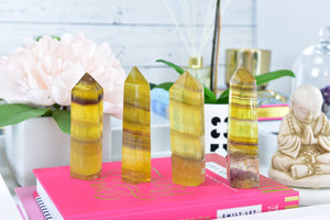 Yellow Fluorite Crystal Tower: Polished Point, Brazil Origin