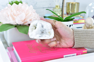 Moroccan White Quartz Geode: Raw Crystal Healing Stone, Home Decor