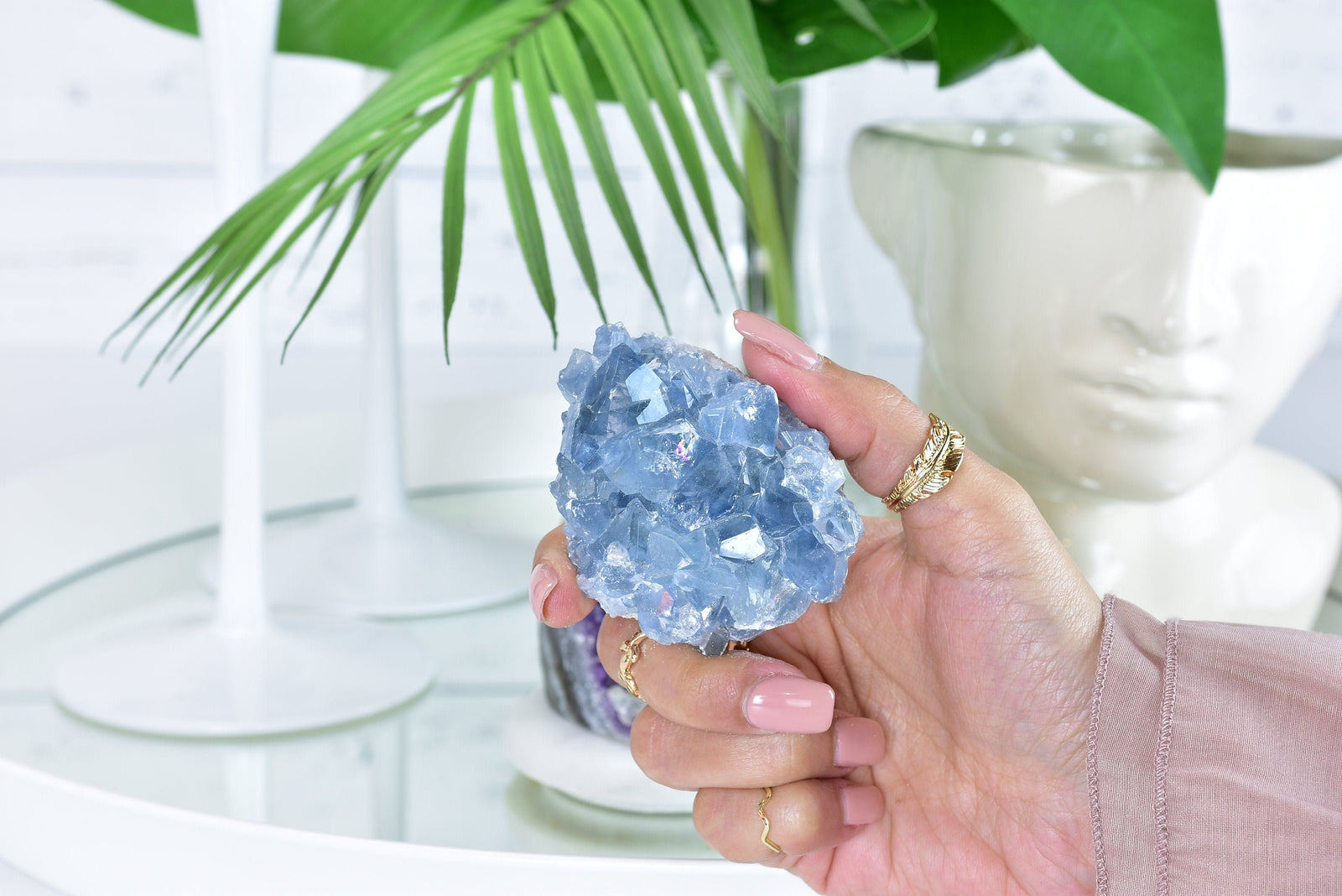 Raw Celestite Crystal Cluster: Madagascar Blue Healing Crystal