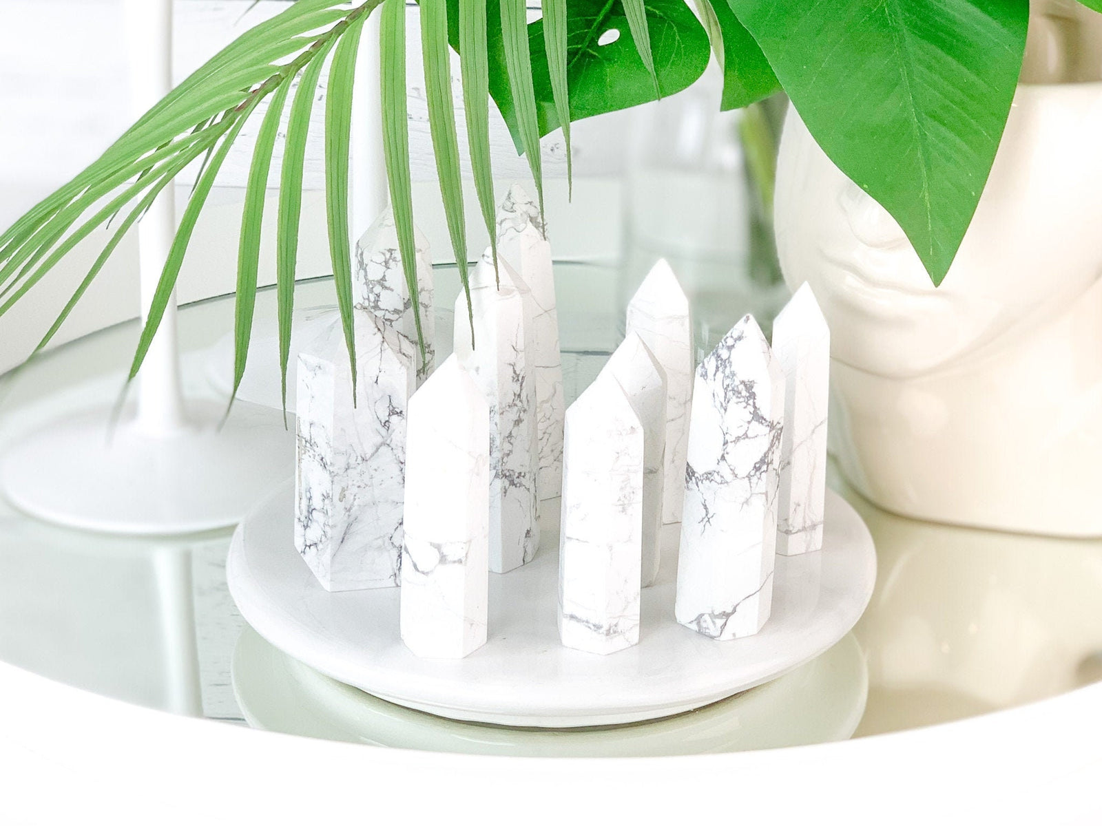 Howlite Crystal Point Tower: Calming Meditation Stone