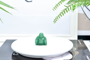 Green Aventurine Happy Buddha: Crystal Healing Stone (37 x 36 x 23 mm)