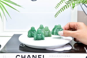 Green Aventurine Happy Buddha: Crystal Healing Stone (37 x 36 x 23 mm)