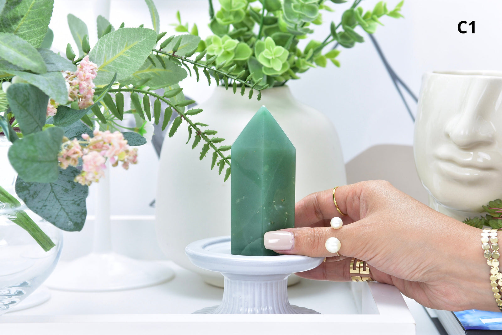 Green Aventurine Crystal Tower: Healing Stone Point