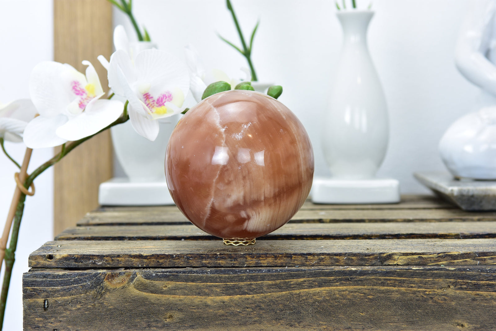 Hand-Polished Red Calcite Crystal Sphere: Energy Amplifier