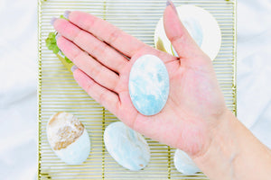 Caribbean Calcite Palm Stone: Blue Aragonite Crystal