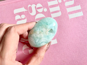 Caribbean Calcite Palm Stone: Blue Aragonite Crystal