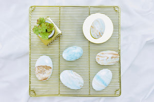 Caribbean Calcite Palm Stone: Blue Aragonite Crystal