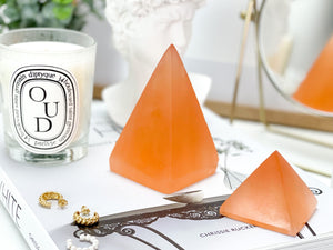 Peach Selenite Crystal Pyramid: Healing Home Decor