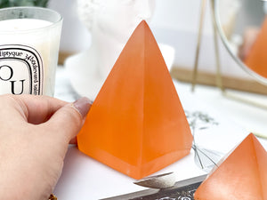 Peach Selenite Crystal Pyramid: Healing Home Decor