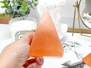 Peach Selenite Crystal Pyramid: Healing Home Decor