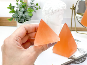 Peach Selenite Crystal Pyramid: Healing Home Decor