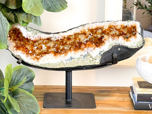 Massive Citrine Crystal Cluster on Metal Stand