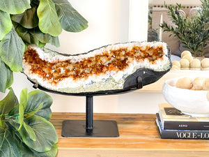 Massive Citrine Crystal Cluster on Metal Stand