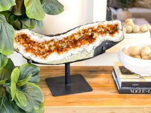 Massive Citrine Crystal Cluster on Metal Stand