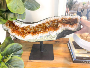 Massive Citrine Crystal Cluster on Metal Stand