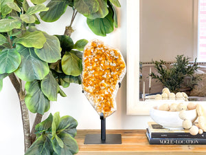 XXL Citrine Cluster on Metal Stand: Raw Crystal Home Decor (22x9x17 inches)