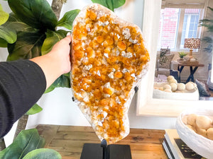 XXL Citrine Cluster on Metal Stand: Raw Crystal Home Decor (22x9x17 inches)