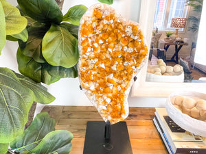 XXL Citrine Cluster on Metal Stand: Raw Crystal Home Decor (22x9x17 inches)