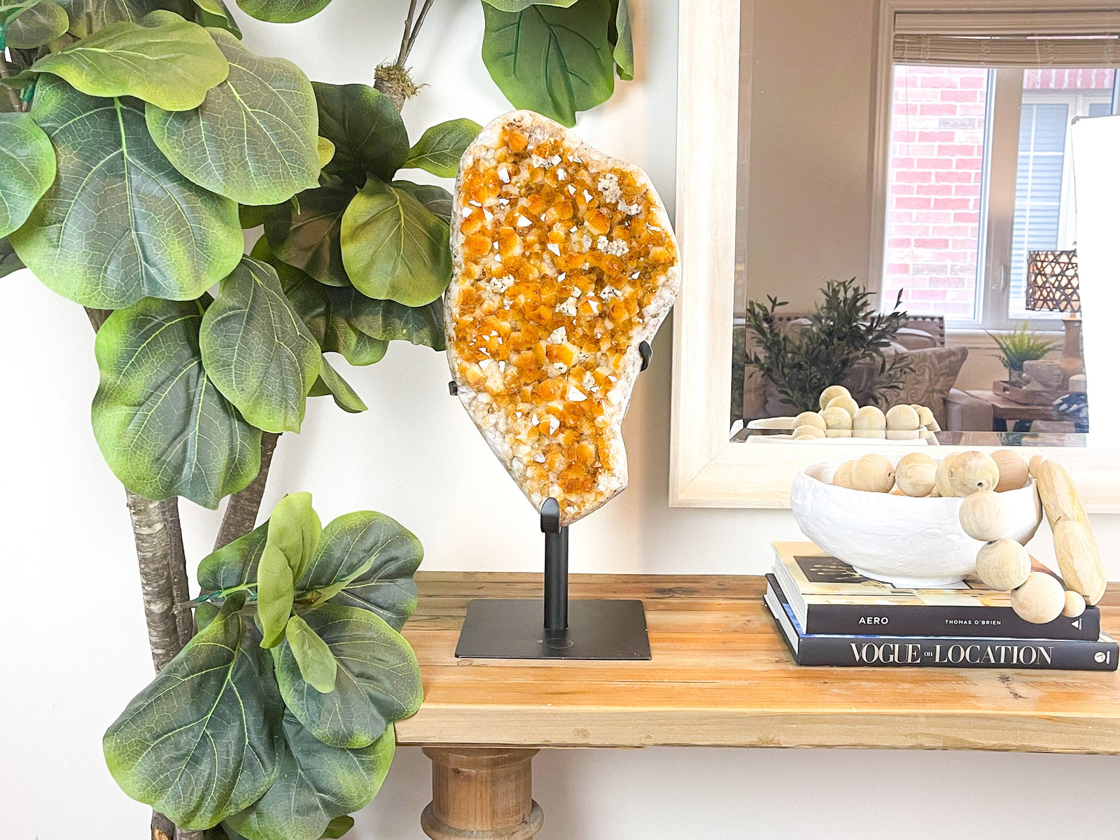 XXL Citrine Cluster on Metal Stand: Raw Crystal Home Decor (22x9x17 inches)