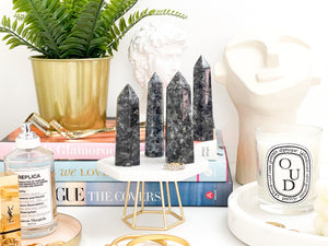 Larvikite Crystal Tower: Norwegian Moonstone, Feldspar Rock