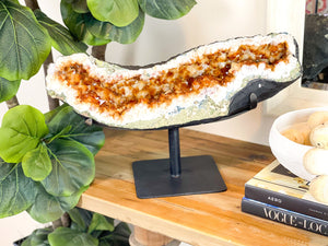Massive Citrine Crystal Cluster on Metal Stand