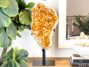 XXL Citrine Cluster on Metal Stand: Raw Crystal Home Decor (22x9x17 inches)