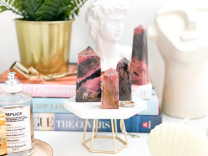 Rhodonite Crystal Tower: Healing Obelisk, Heart Chakra Stone