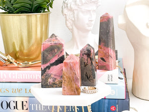Rhodonite Crystal Tower: Healing Obelisk, Heart Chakra Stone