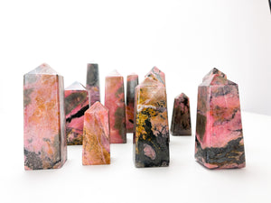 Rhodonite Crystal Tower: Healing Obelisk, Heart Chakra Stone
