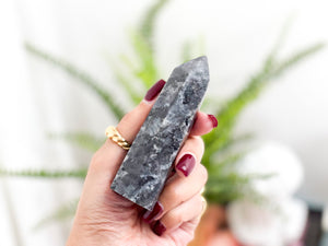 Larvikite Crystal Tower: Norwegian Moonstone, Feldspar Rock