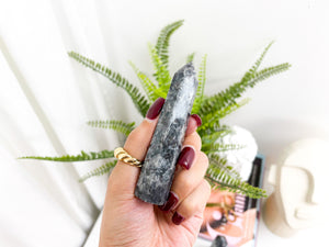 Larvikite Crystal Tower: Norwegian Moonstone, Feldspar Rock