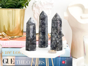 Larvikite Crystal Tower: Norwegian Moonstone, Feldspar Rock