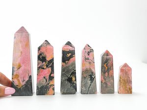 Rhodonite Crystal Tower: Healing Obelisk, Heart Chakra Stone
