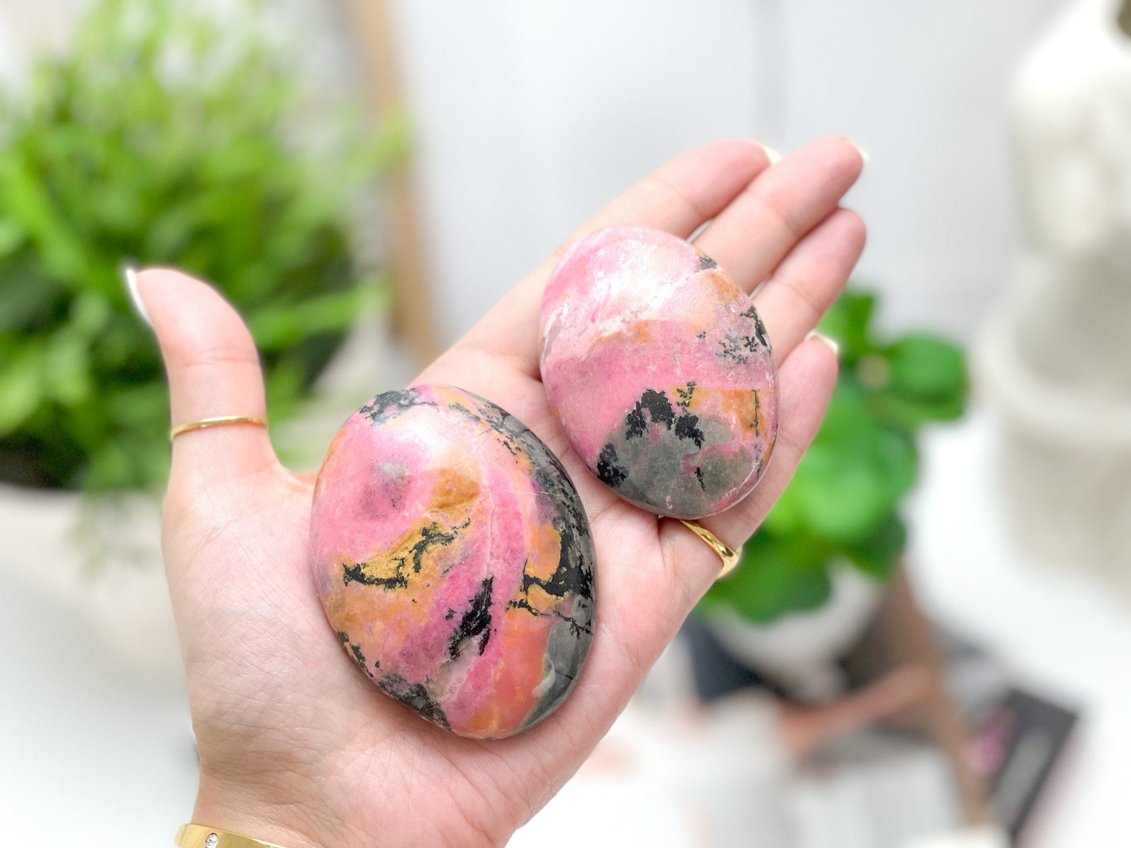 Rhodonite Crystal Palmstones - Hand-Polished Healing Stones, Love & Emotional Healing, Chakra Balancing, Meditation, Home Decor