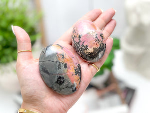 Rhodonite Crystal Palmstones - Hand-Polished Healing Stones, Love & Emotional Healing, Chakra Balancing, Meditation, Home Decor