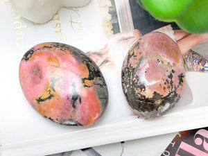 Rhodonite Crystal Palmstones - Hand-Polished Healing Stones, Love & Emotional Healing, Chakra Balancing, Meditation, Home Decor