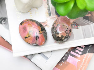 Rhodonite Crystal Palmstones - Hand-Polished Healing Stones, Love & Emotional Healing, Chakra Balancing, Meditation, Home Decor