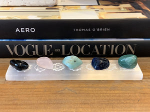 Selenite Plate with 7 Chakra Symbols: Energy Cleansing, Spiritual Activation, and Chakra Alignment"