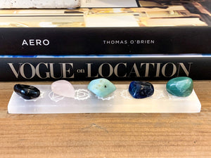 Selenite Plate with 7 Chakra Symbols: Energy Cleansing, Spiritual Activation, and Chakra Alignment"