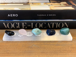 Selenite Plate with 7 Chakra Symbols: Energy Cleansing, Spiritual Activation, and Chakra Alignment"