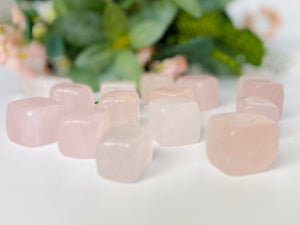 Rose Quartz Crystal Cubes: Polished Healing Gemstones for Meditation
