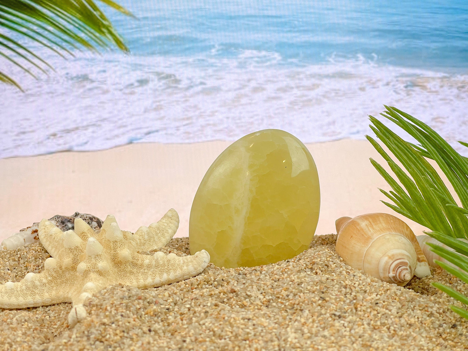 Lemon Calcite Palm Stone: Yellow Crystal Worry Stone